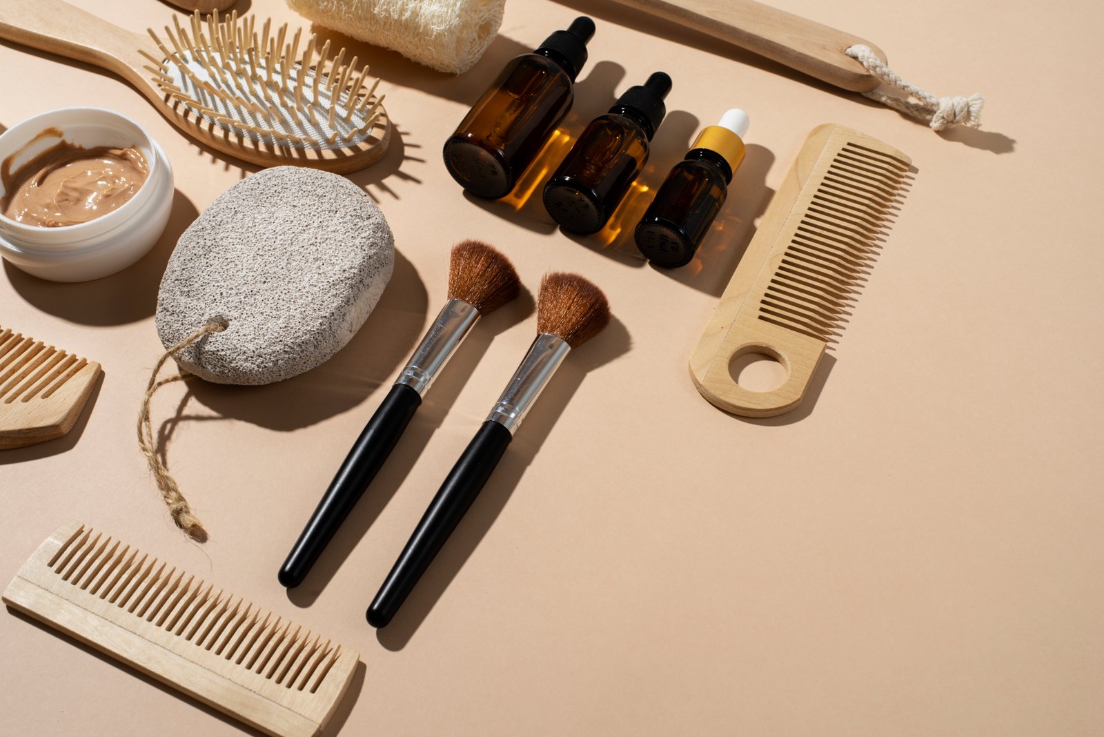 Flatlay of affordable and luxury beauty products side by side